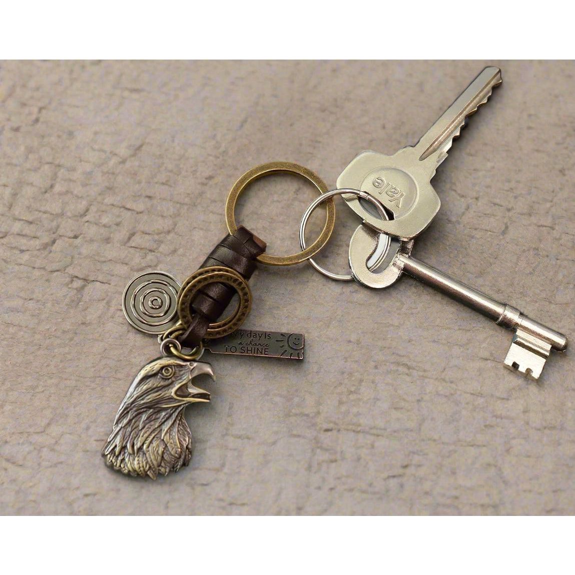 Eagle Keychain Charm – Handmade Vintage Leather – Bird Gift Keyring-AuPra