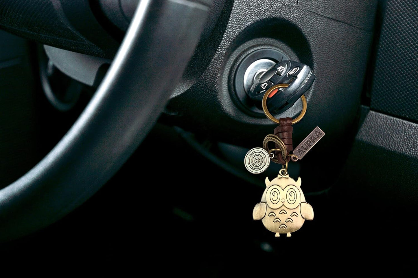 AuPra Owl KeyChain Gift Women & Men Leather Bird KeyRing Home Car Door Keys Holder Girl & Boy Funny Present