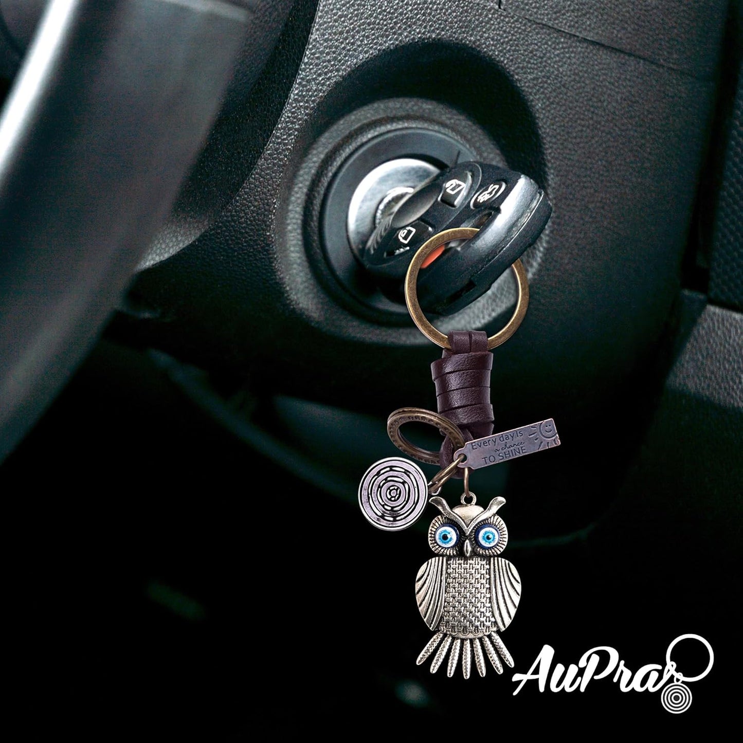Owl Keychain Charm – Handmade Vintage Leather – Bird Gift Keyring-AuPra