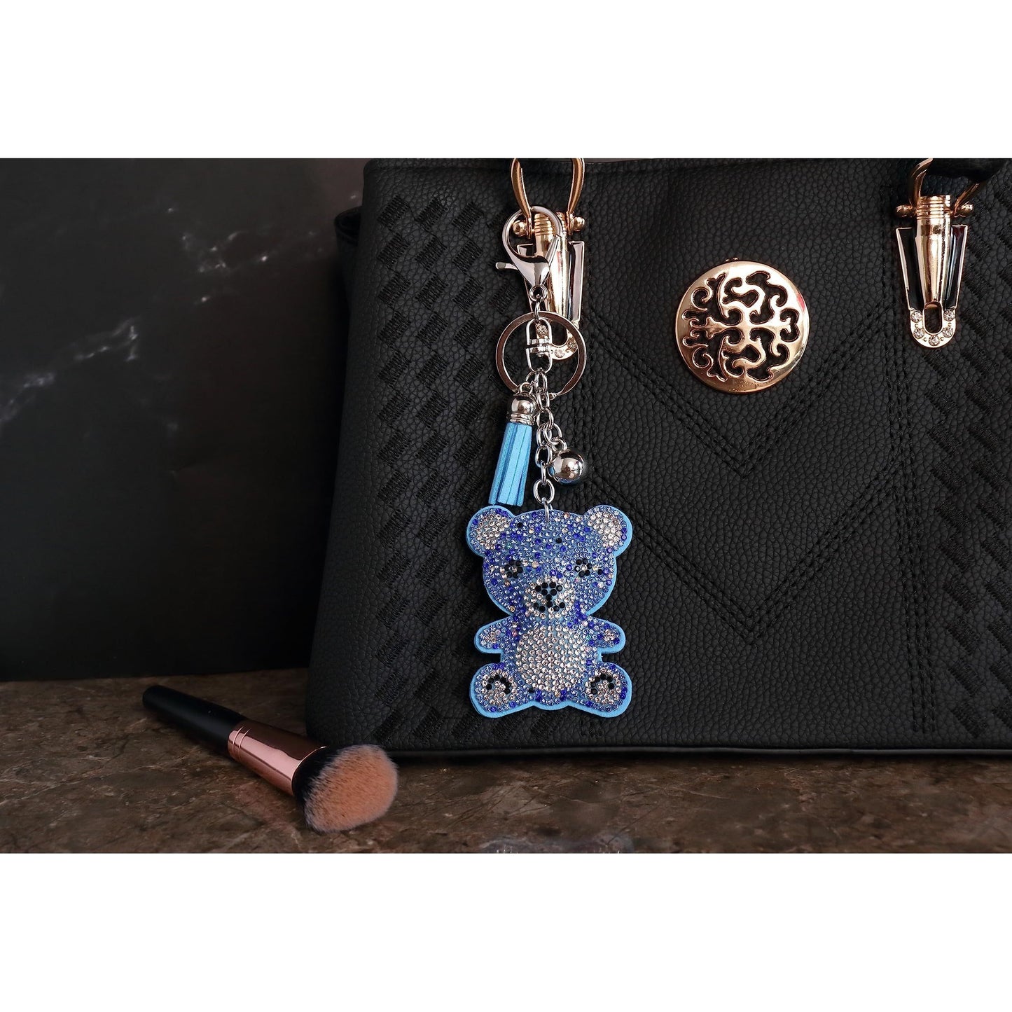 Teddy Bear Crystal Keychain – Velvet Sparkle Tassel Charm – Clip Bag Keyring Gift for Girls-AuPra