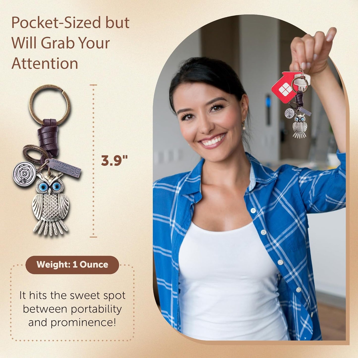 Owl Keychain Charm – Handmade Vintage Leather – Bird Gift Keyring-AuPra