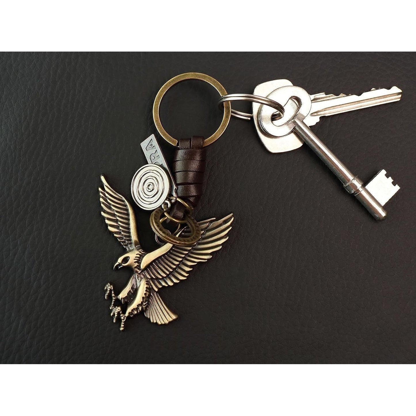 Eagle Keychain Charm – Handmade Vintage Leather – Bird Gift Keyring-AuPra
