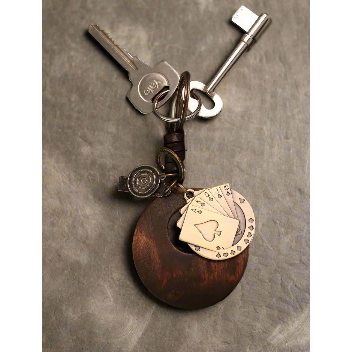 Poker Cards Keychain Charm – Handmade Vintage Leather – Casino Gift Keyring Charm-AuPra