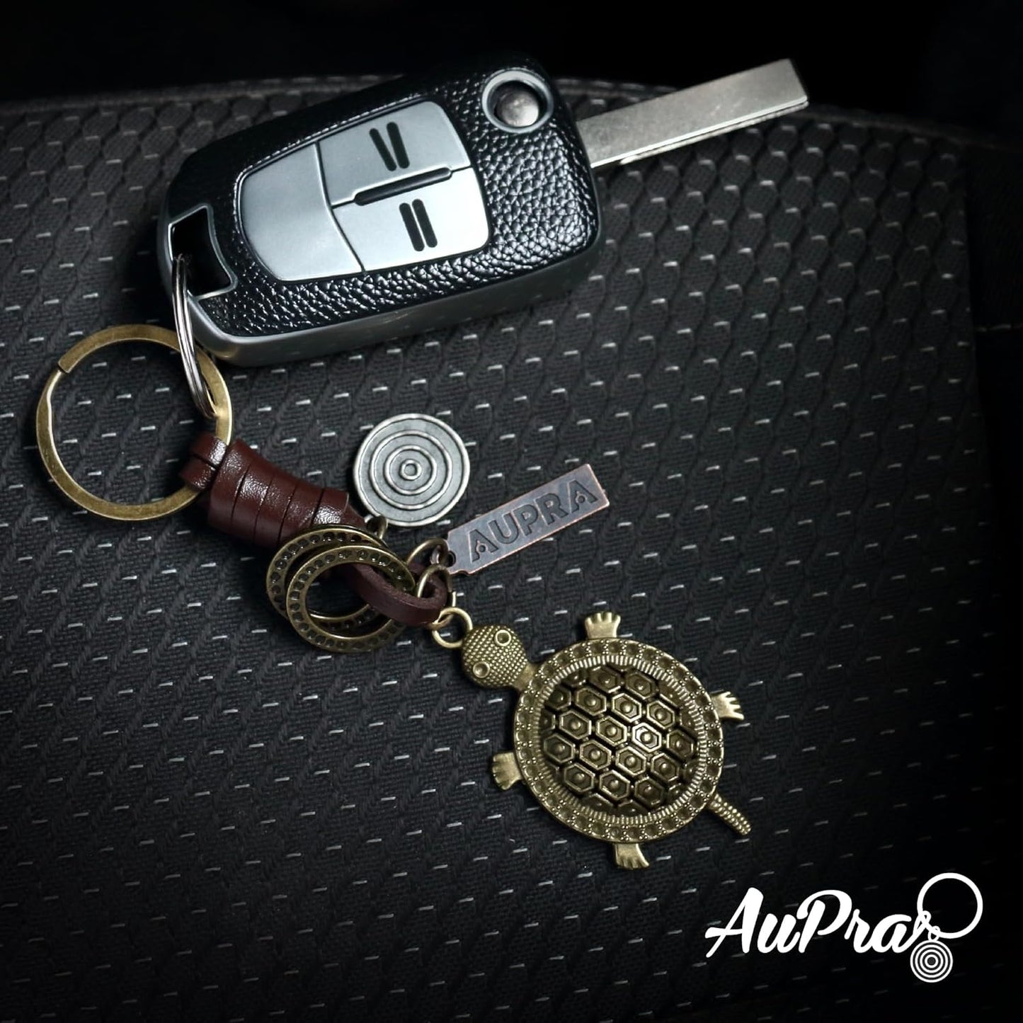 3D Turtle Keychain Charm – Handmade Vintage Leather – Good Luck Gift Keyring-AuPra