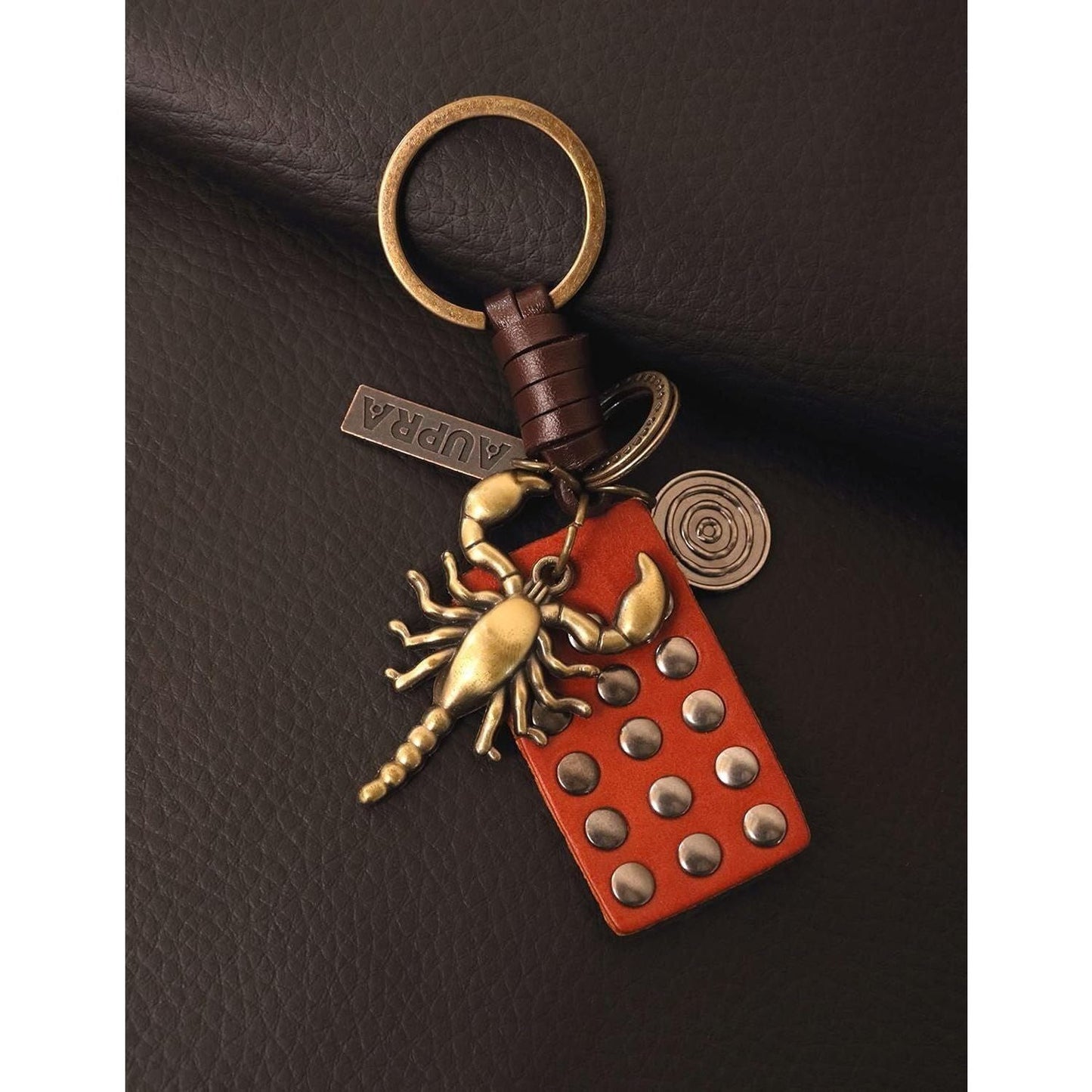 Scorpion Keychain Charm – Handmade Vintage Leather – Reptile Gift Keyring-AuPra