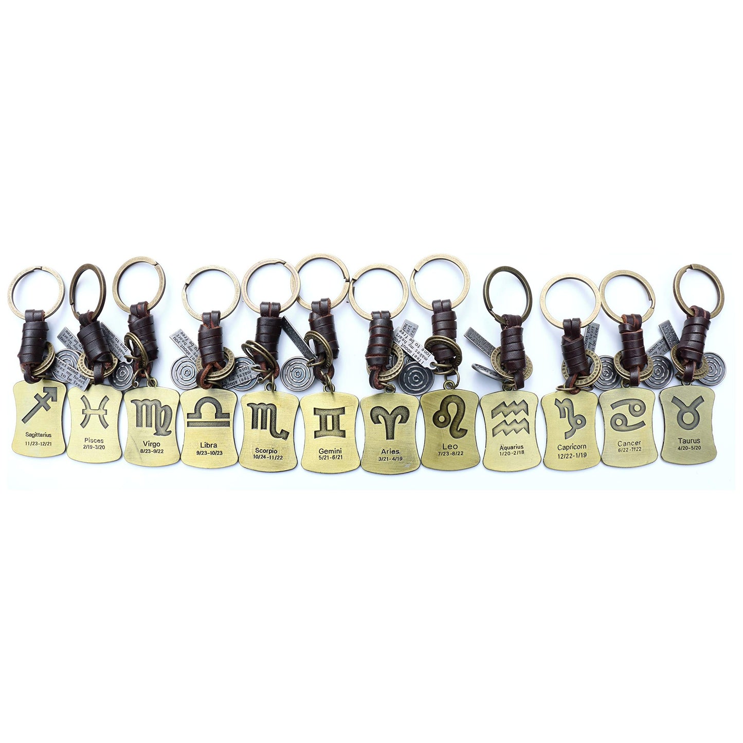 Star Sign Keychain Charm – Handmade Vintage Leather – Zodiac Sign Gift Keyring-AuPra
