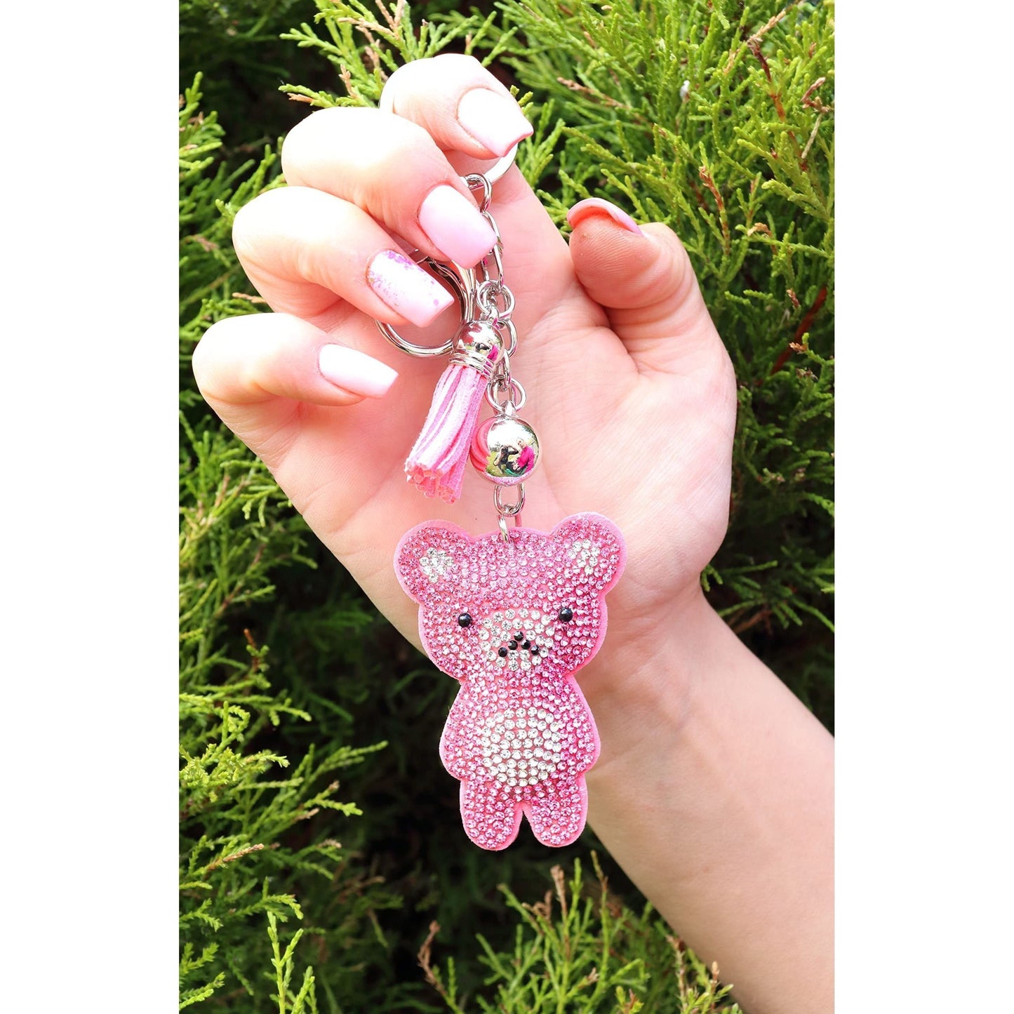 Teddy Bear Crystal Keychain – Velvet Sparkle Tassel Charm – Clip Bag Keyring Gift for Girls-AuPra