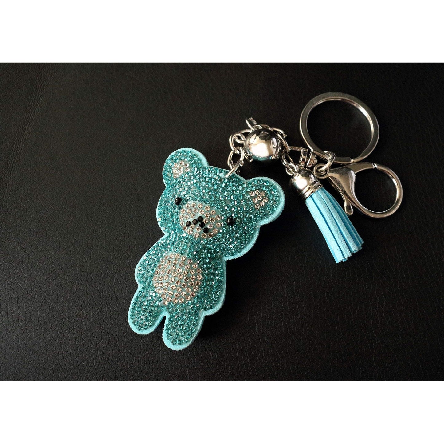 Teddy Bear Crystal Keychain – Velvet Sparkle Tassel Charm – Clip Bag Keyring Gift for Girls-AuPra