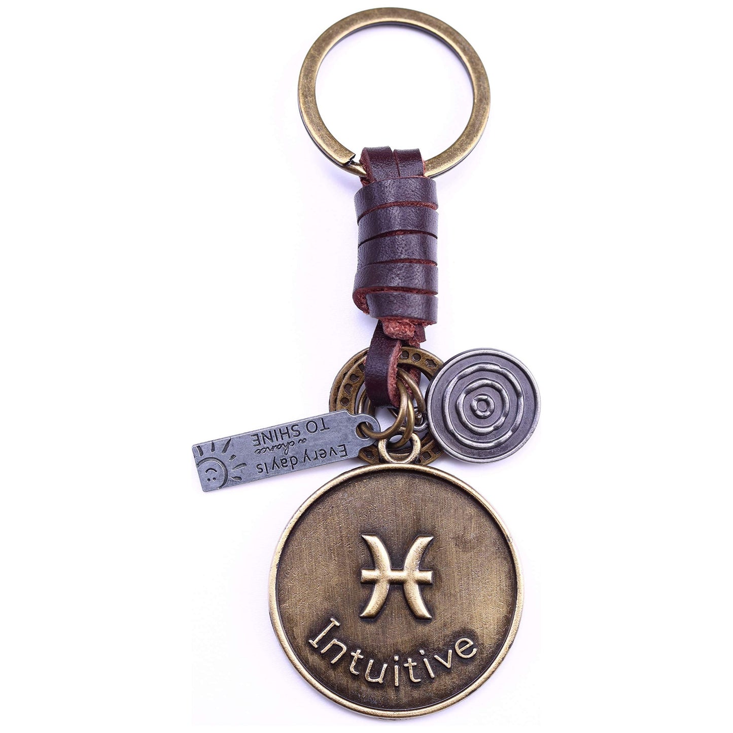 Star Sign Keychain Charm – Handmade Vintage Leather – Zodiac Sign Gift Keyring-AuPra