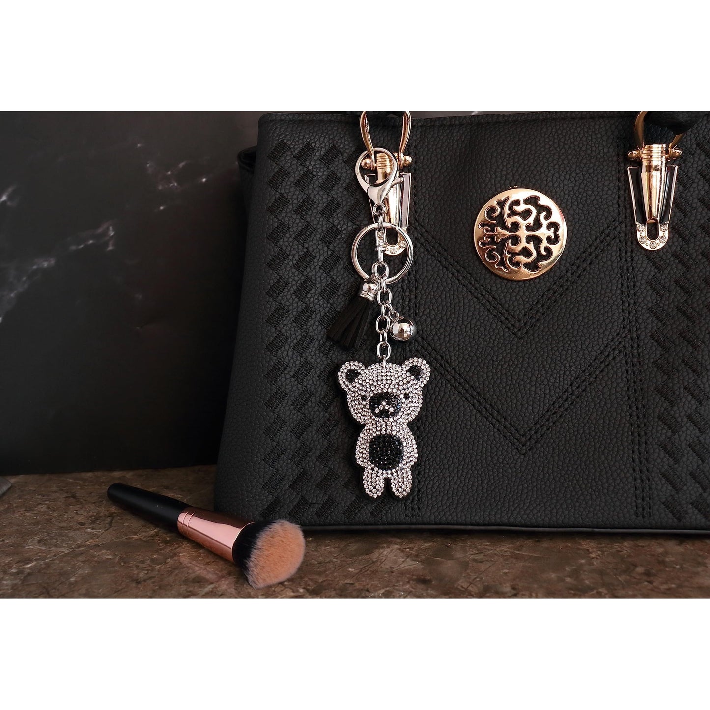 Panda Bear Crystal Keychain – Velvet Sparkle Tassel Charm – Clip Bag Keyring Gift for Girls-AuPra
