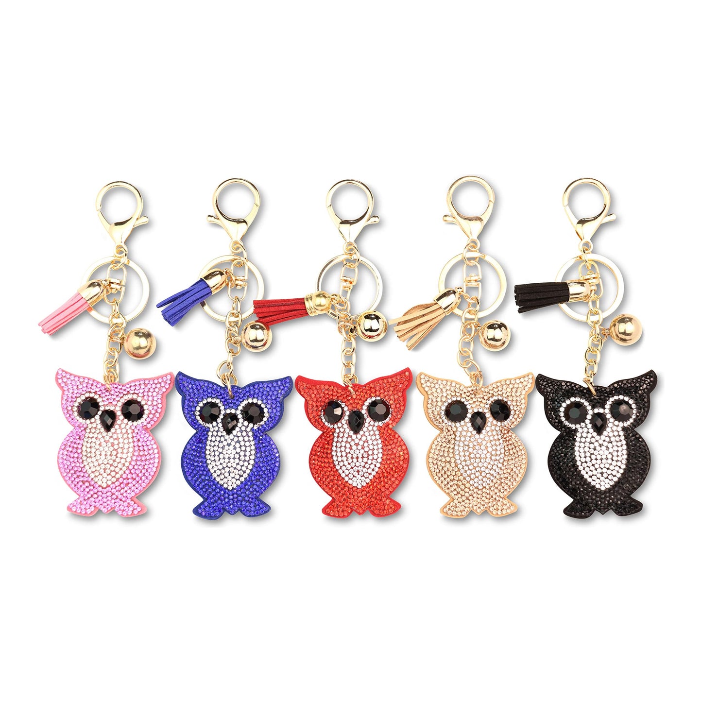 Owl Crystal Keychain – Velvet Sparkle Tassel Charm – Clip Bag Keyring Gift for Girls-AuPra