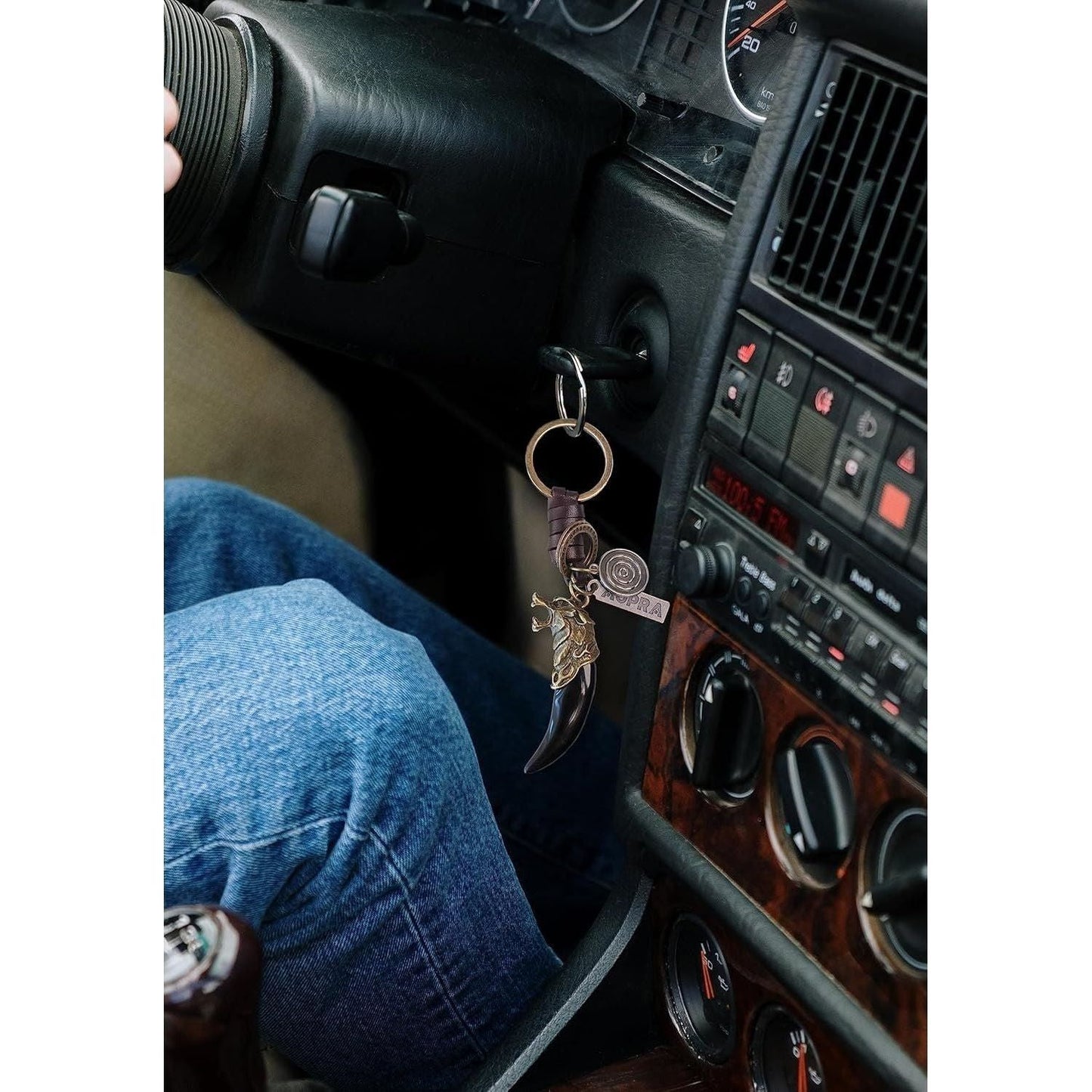 Wolf Fang Keychain Charm – Handmade Vintage Leather – Wolf Lover Gift Keyring-AuPra