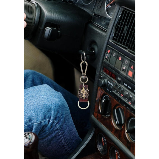 Wolf Keychain Charm – Handmade Vintage Leather – Wild Spirit Gift Keyring-AuPra