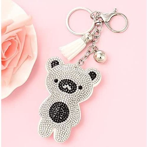 Panda Bear Crystal Keychain – Velvet Sparkle Tassel Charm – Clip Bag Keyring Gift for Girls-AuPra