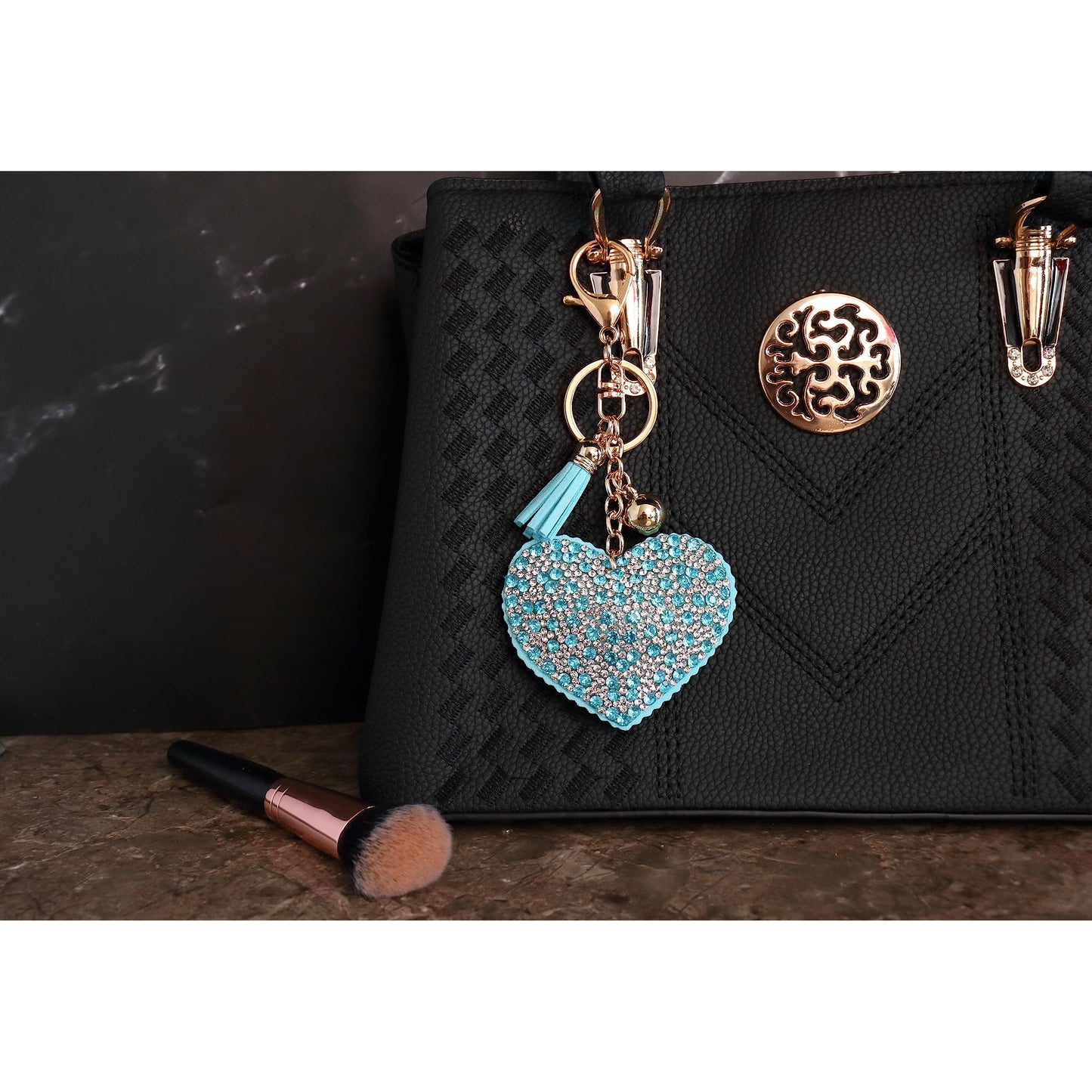 Heart Crystal Keychain – Velvet Sparkle Tassel Charm – Clip Bag Keyring Gift for Girls-AuPra