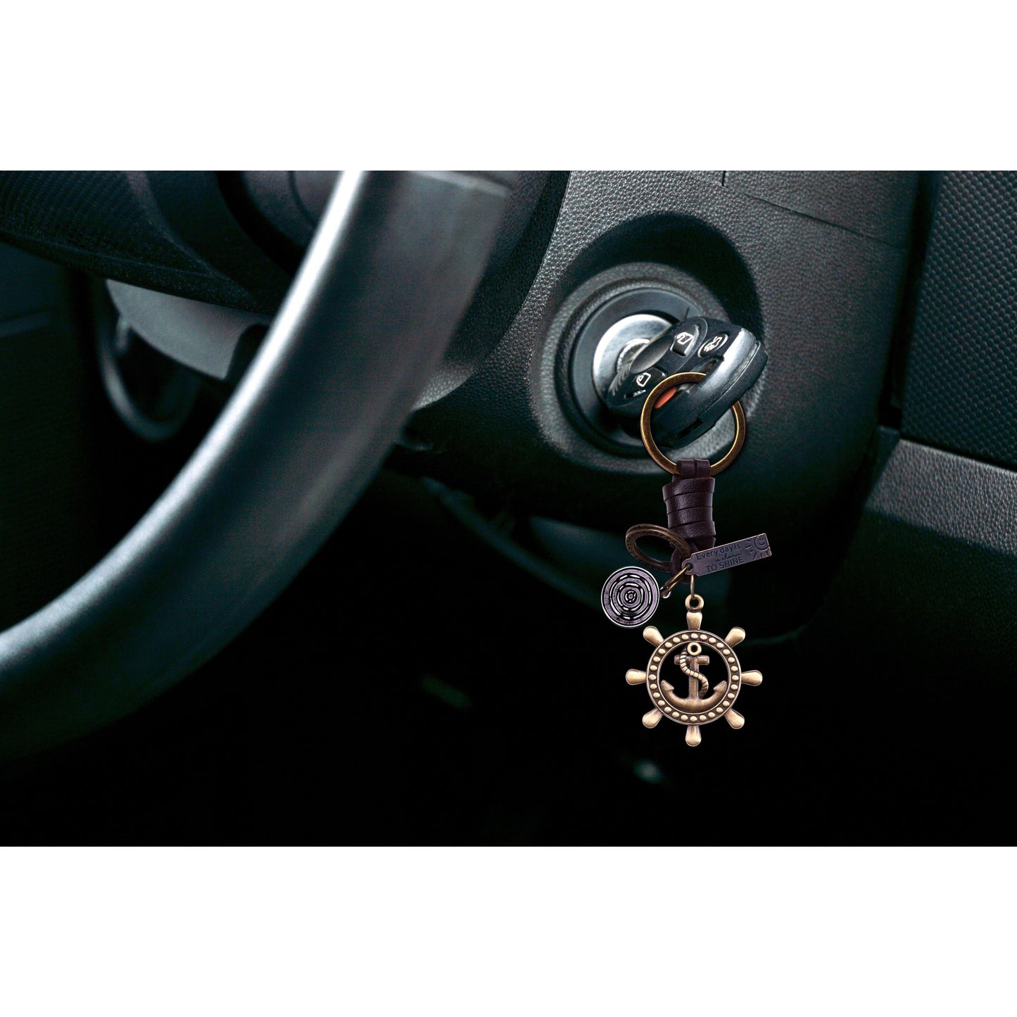 Anchor Keychain Charm – Handmade Vintage Leather – Ship Wheel Keyring Sailor Gift-AuPra