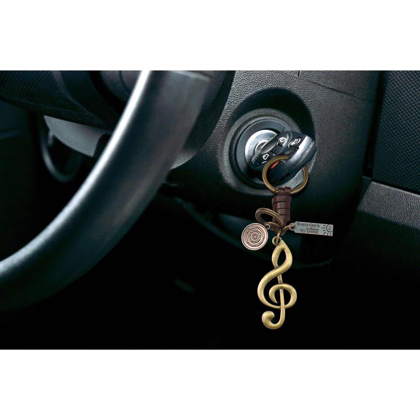 Treble Clef Keychain Charm – Handmade Vintage Leather – Music Note Gift Keyring-AuPra