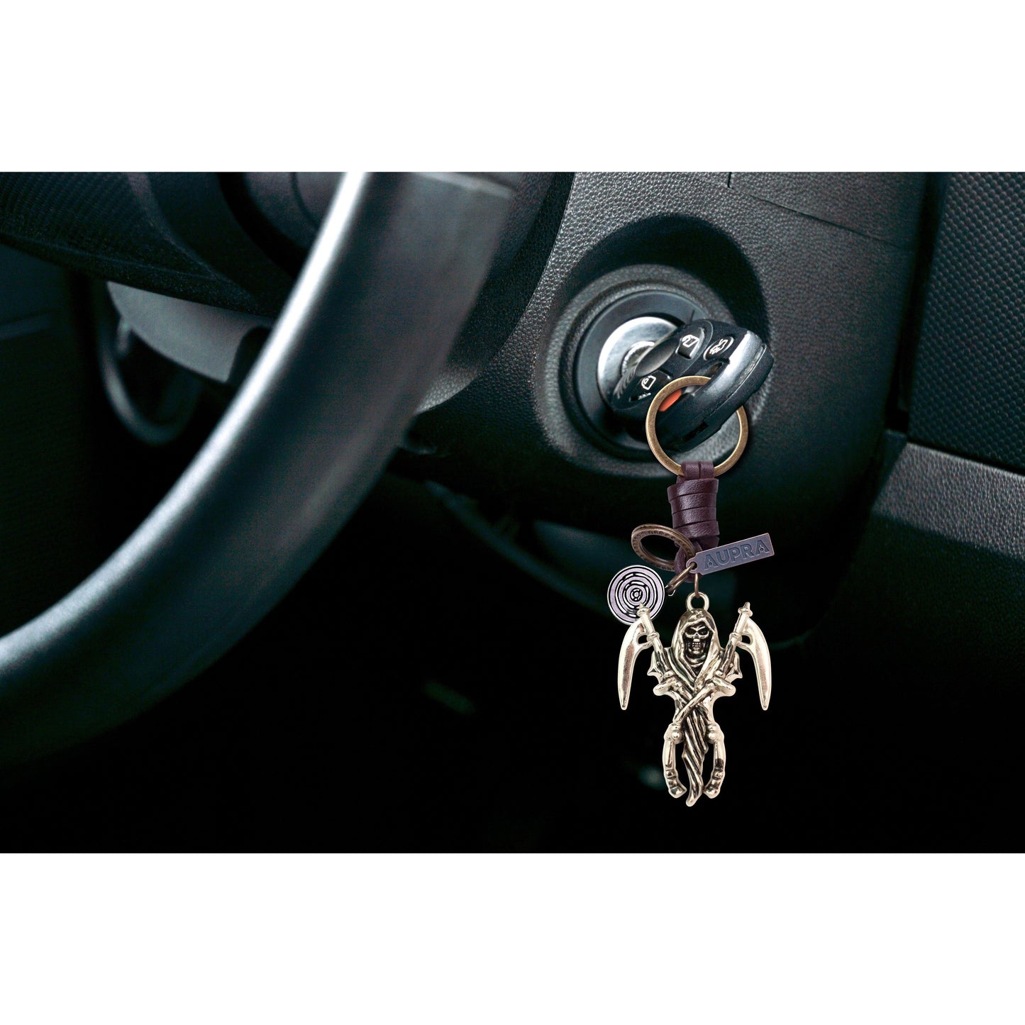 Grip Reaper Keychain Charm – Handmade Vintage Leather – Halloween Gift Keyring-AuPra