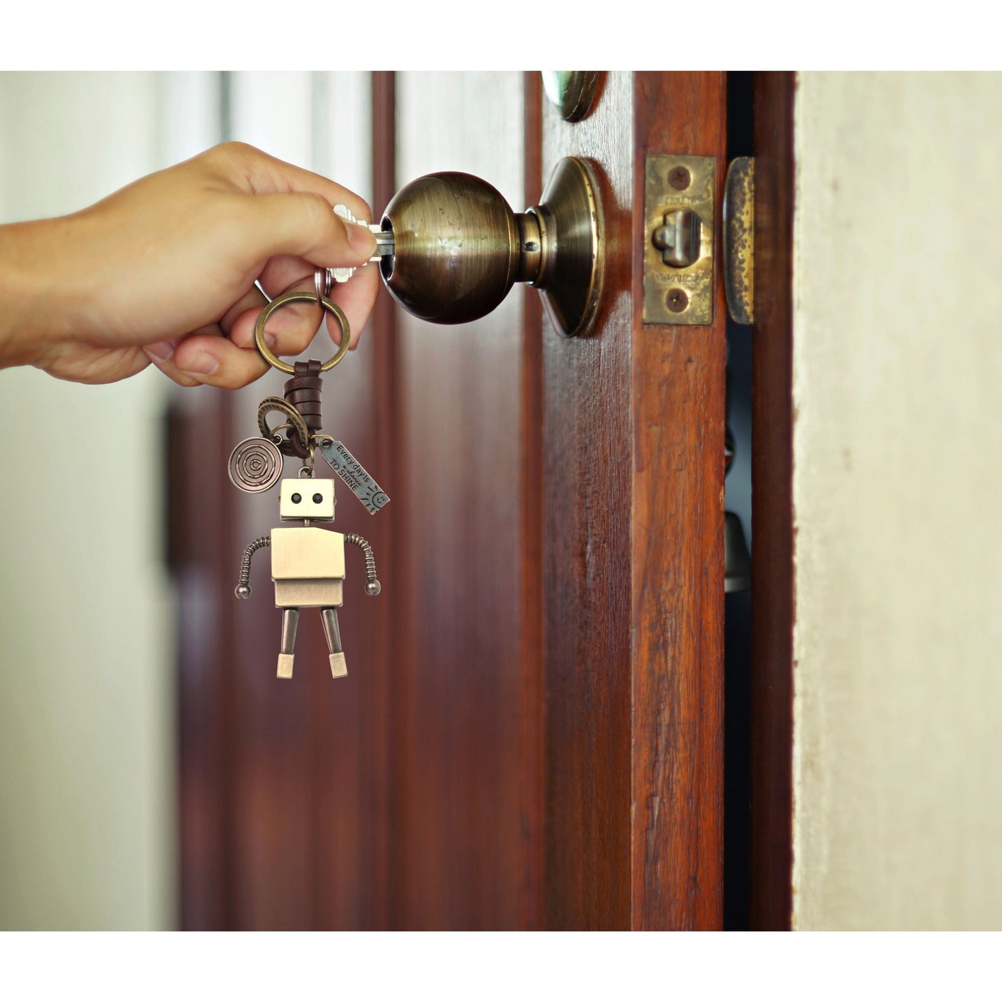 3D Robot Keychain Charm – Handmade Vintage Leather – Funny Gift Keyring-AuPra