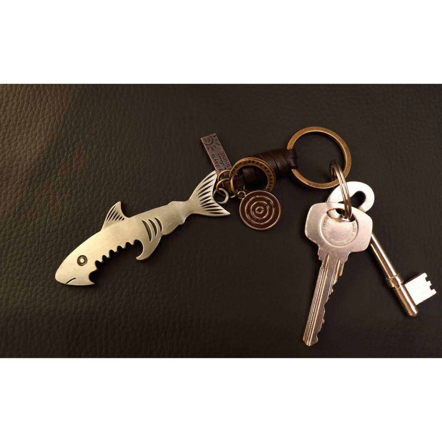 Shark Bottle Opener Keychain – Handmade Vintage Leather – Fisherman Gift Keyring-AuPra