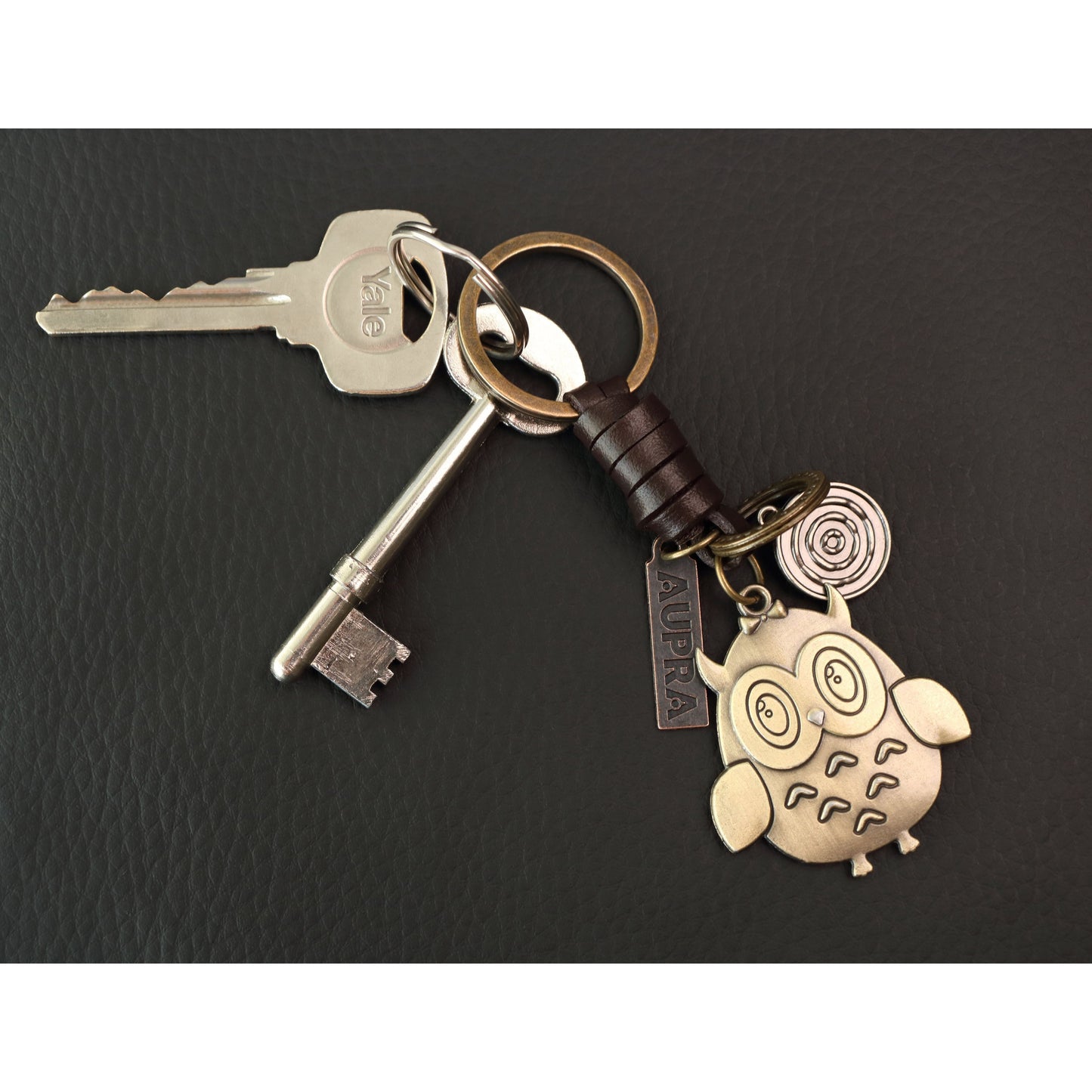 Owl Keychain Charm – Handmade Vintage Leather – Bird Gift Keyring-AuPra