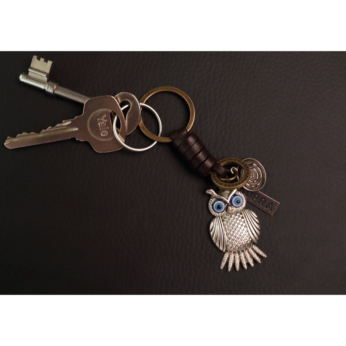 Owl Keychain Charm – Handmade Vintage Leather – Bird Gift Keyring-AuPra