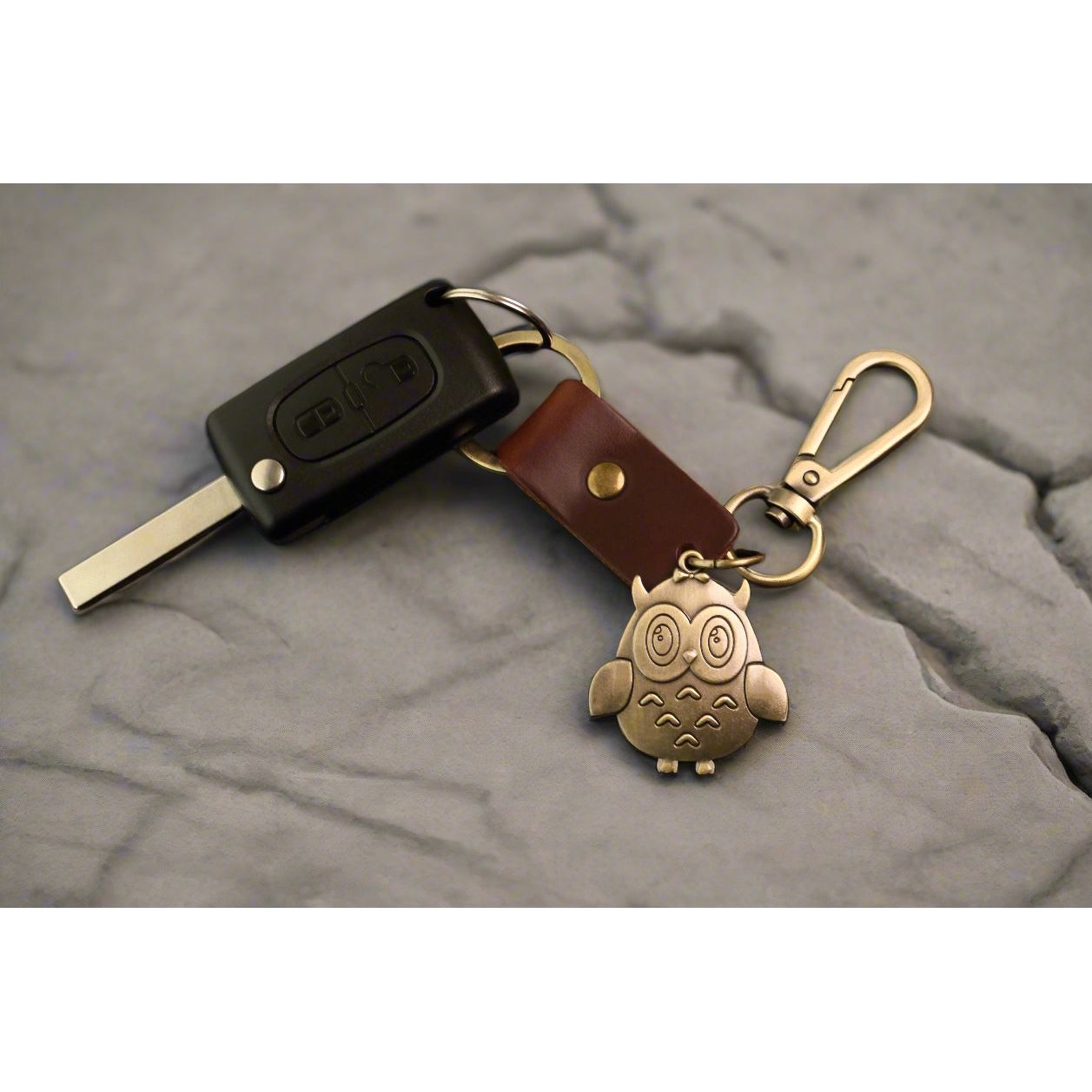 Owl Keychain Charm – Handmade Vintage Leather – Bird Gift Keyring-AuPra