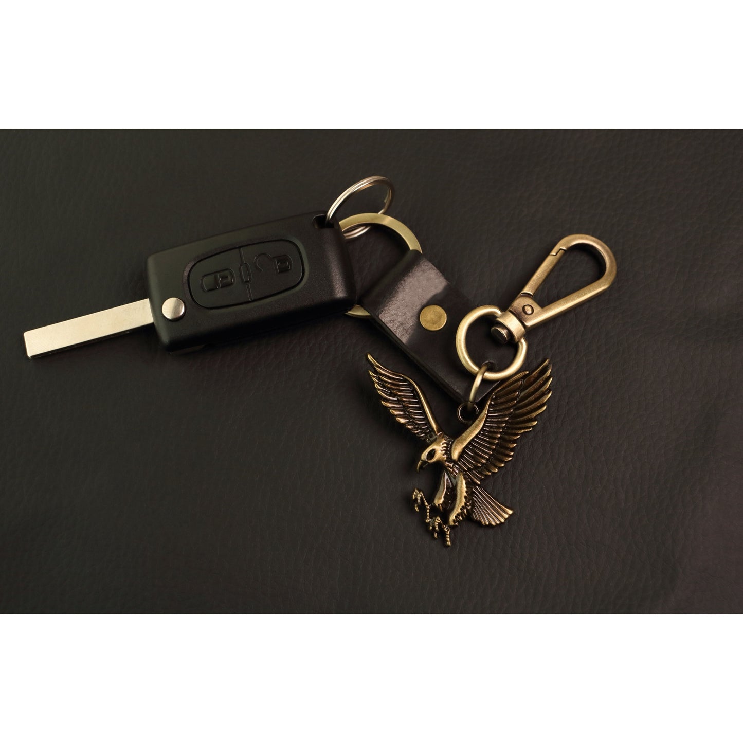 Eagle Keychain Charm – Handmade Vintage Leather – Bird Gift Keyring-AuPra