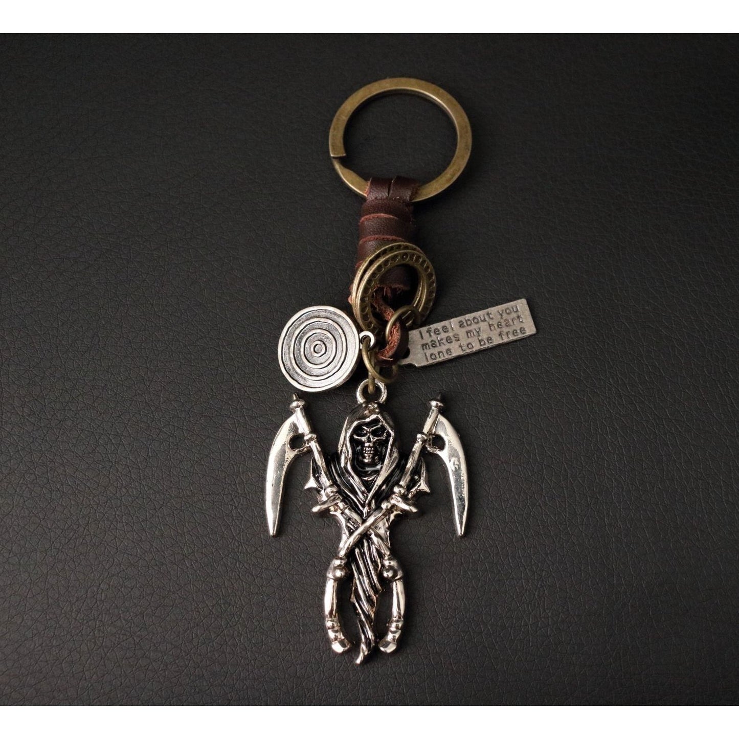 Grip Reaper Keychain Charm – Handmade Vintage Leather – Halloween Gift Keyring-AuPra