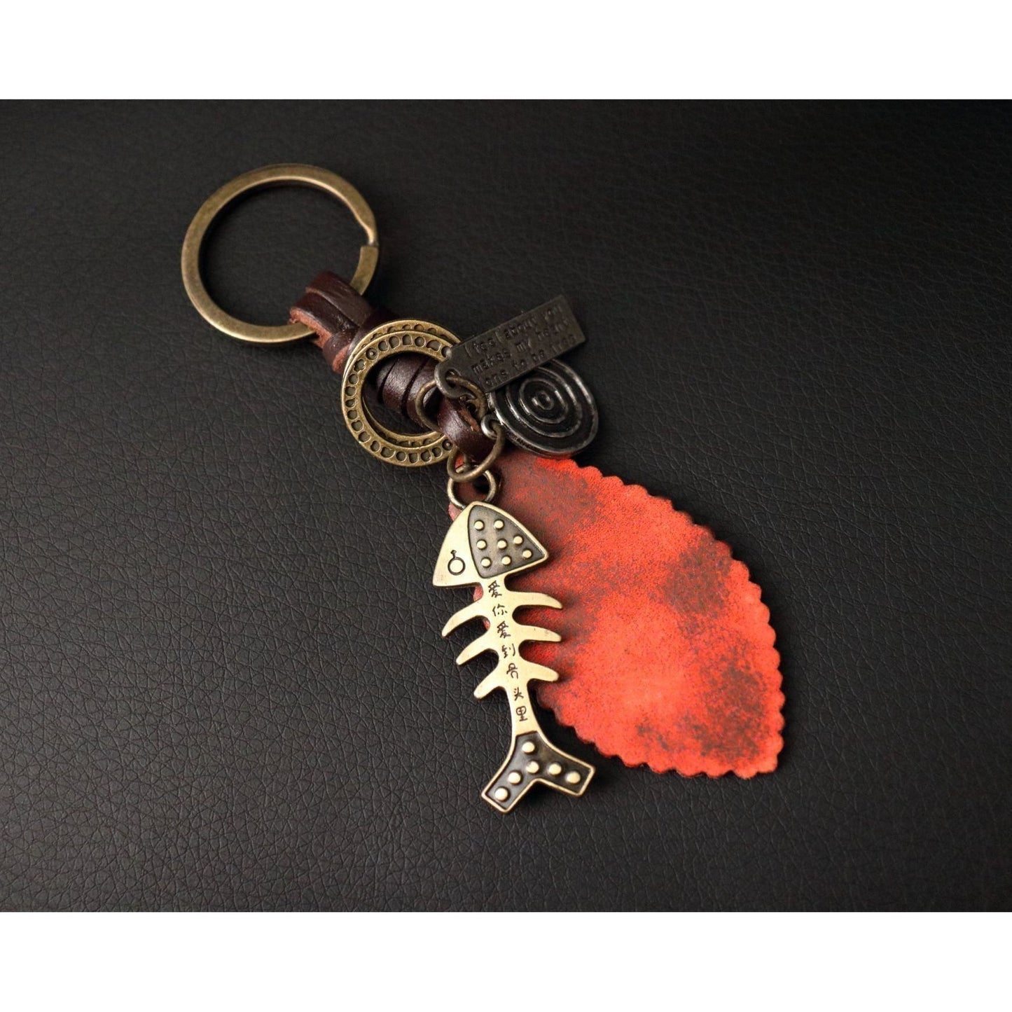 Fish Keychain Charm – Handmade Vintage Leather – Sea Lover Gift Keyring-AuPra