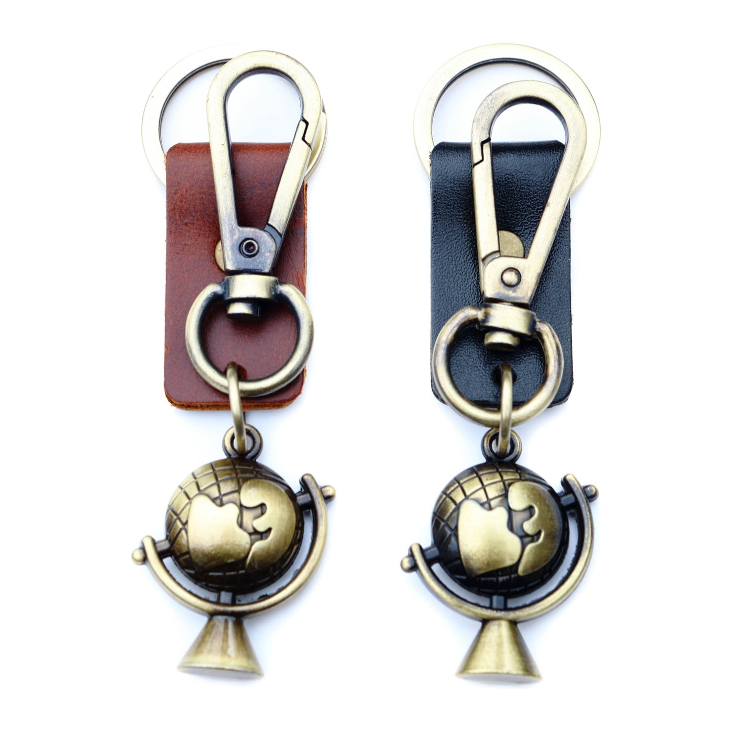 Globe Keychain Charm – Handmade Vintage Leather – Travel Lover Gift Keyring-AuPra