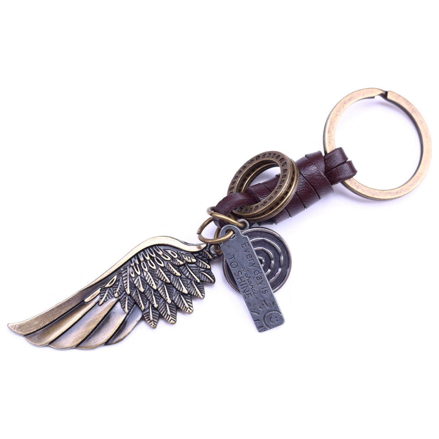 Angel Wing Keychain Charm – Handmade Vintage Leather – Guardian Angel Gift Keyring-AuPra