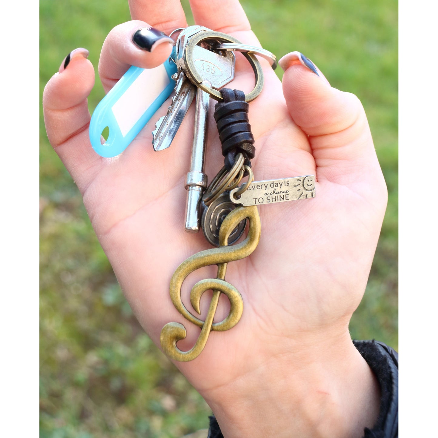 Treble Clef Keychain Charm – Handmade Vintage Leather – Music Note Gift Keyring-AuPra