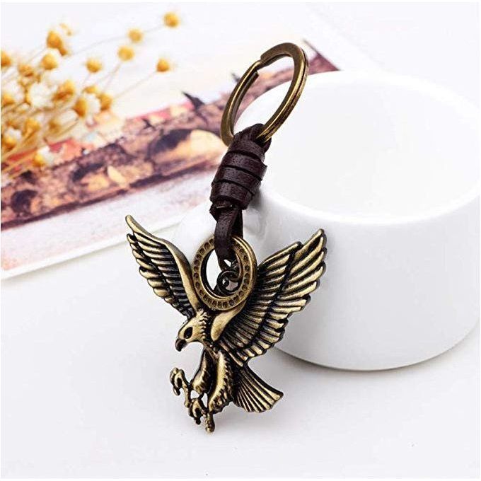 Eagle Keychain Charm – Handmade Vintage Leather – Bird Gift Keyring-AuPra