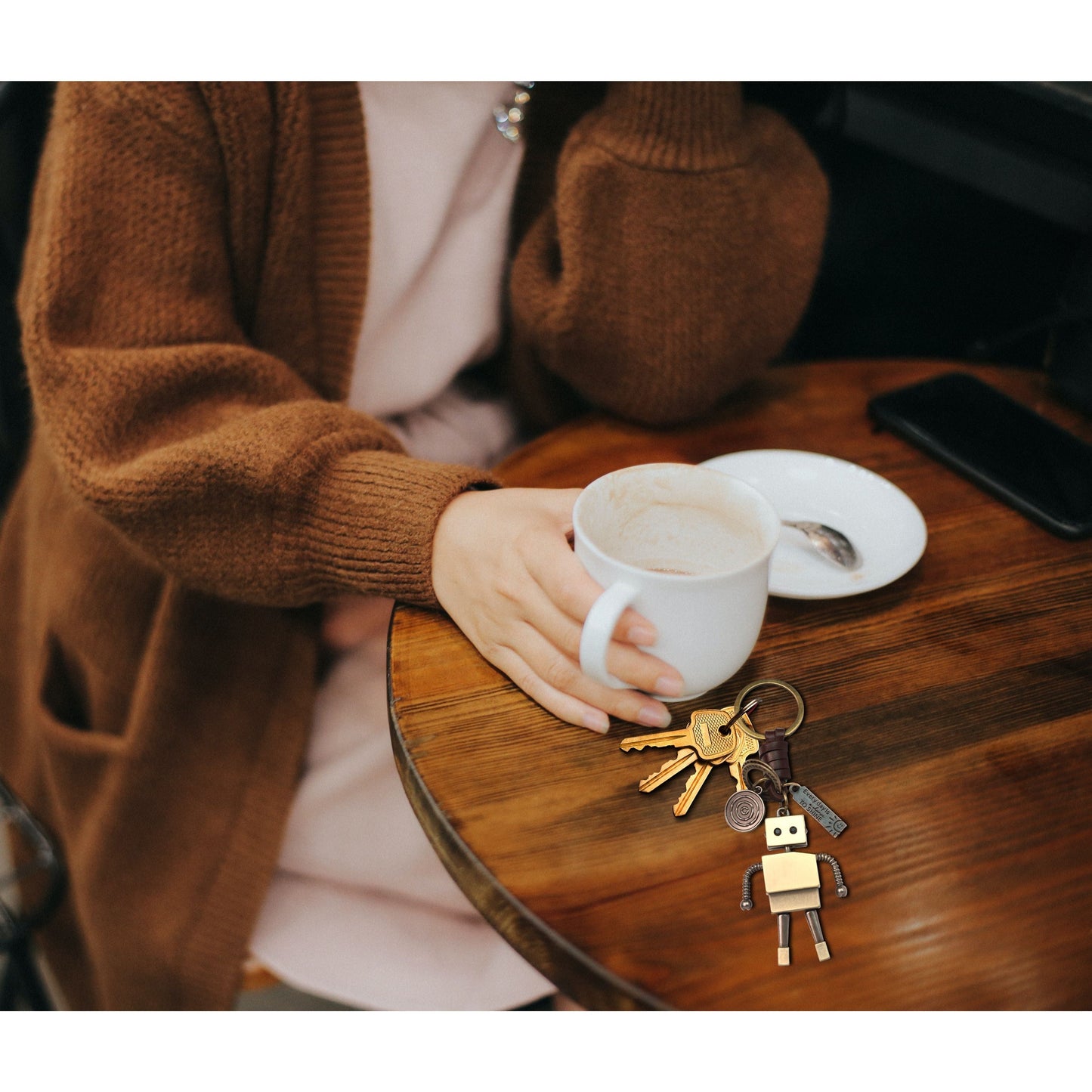 3D Robot Keychain Charm – Handmade Vintage Leather – Funny Gift Keyring-AuPra
