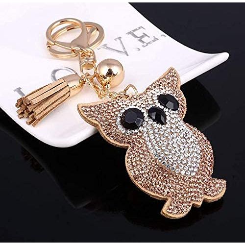 Owl Crystal Keychain – Velvet Sparkle Tassel Charm – Clip Bag Keyring Gift for Girls-AuPra