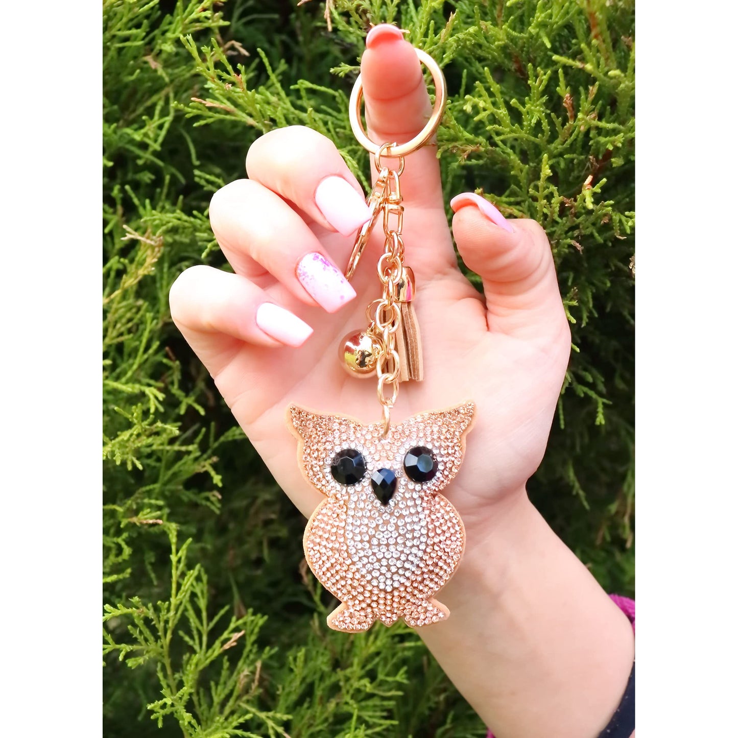 Owl Crystal Keychain – Velvet Sparkle Tassel Charm – Clip Bag Keyring Gift for Girls-AuPra