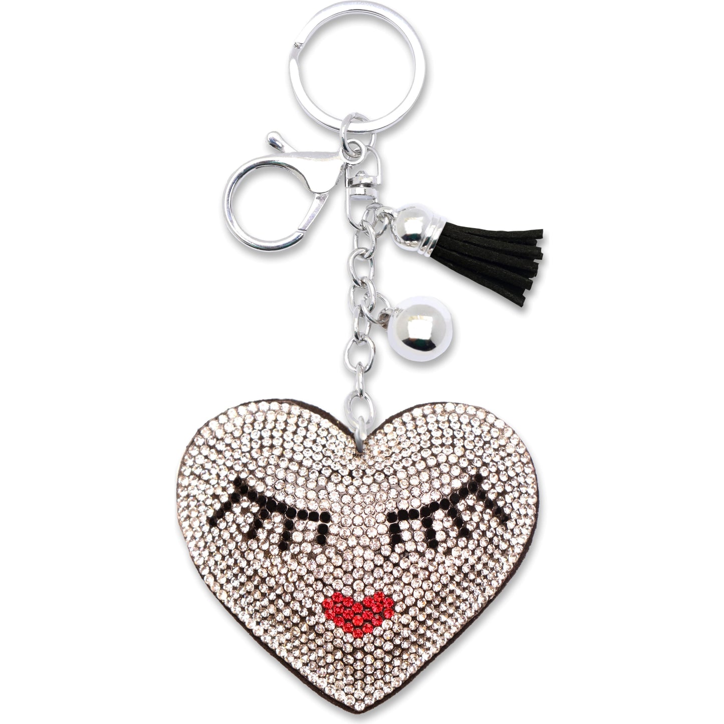 Eyelashes Heart Crystal Keychain – Velvet Sparkle Tassel Charm – Clip Bag Keyring Gift for Girls-AuPra