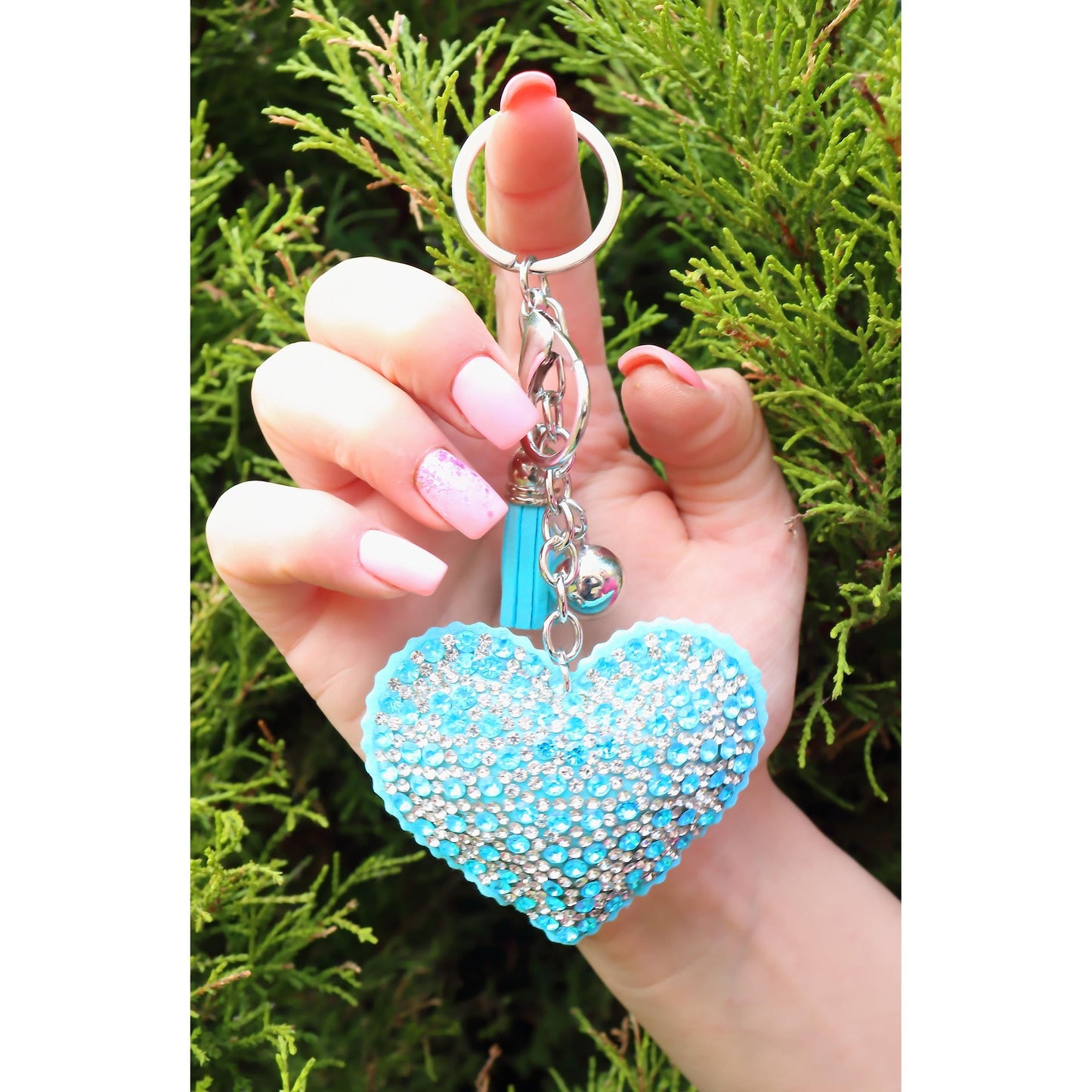 Heart Crystal Keychain – Velvet Sparkle Tassel Charm – Clip Bag Keyring Gift for Girls-AuPra