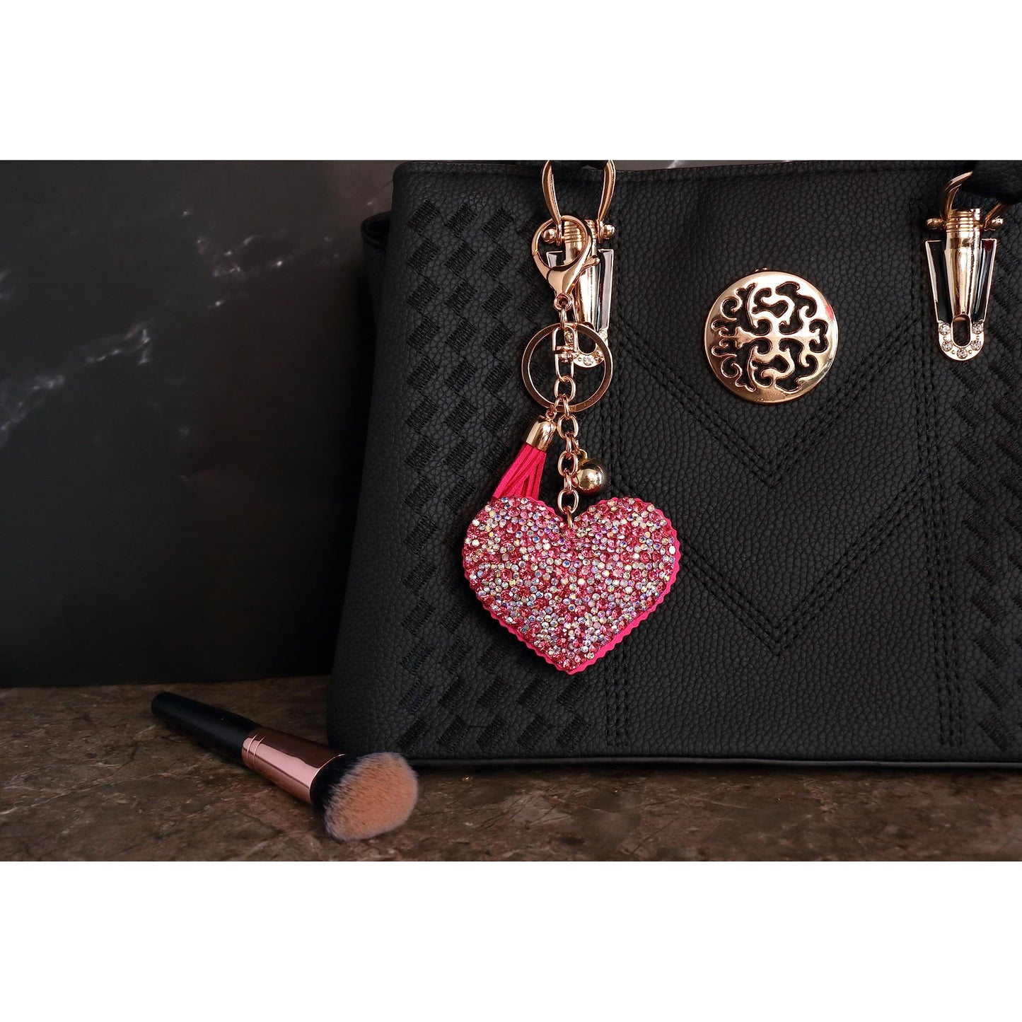 Heart Crystal Keychain – Velvet Sparkle Tassel Charm – Clip Bag Keyring Gift for Girls-AuPra