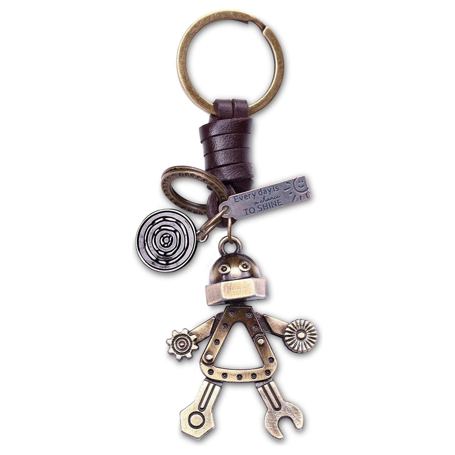 3D Robot Keychain Charm – Handmade Vintage Leather – Funny Gift Keyring-AuPra