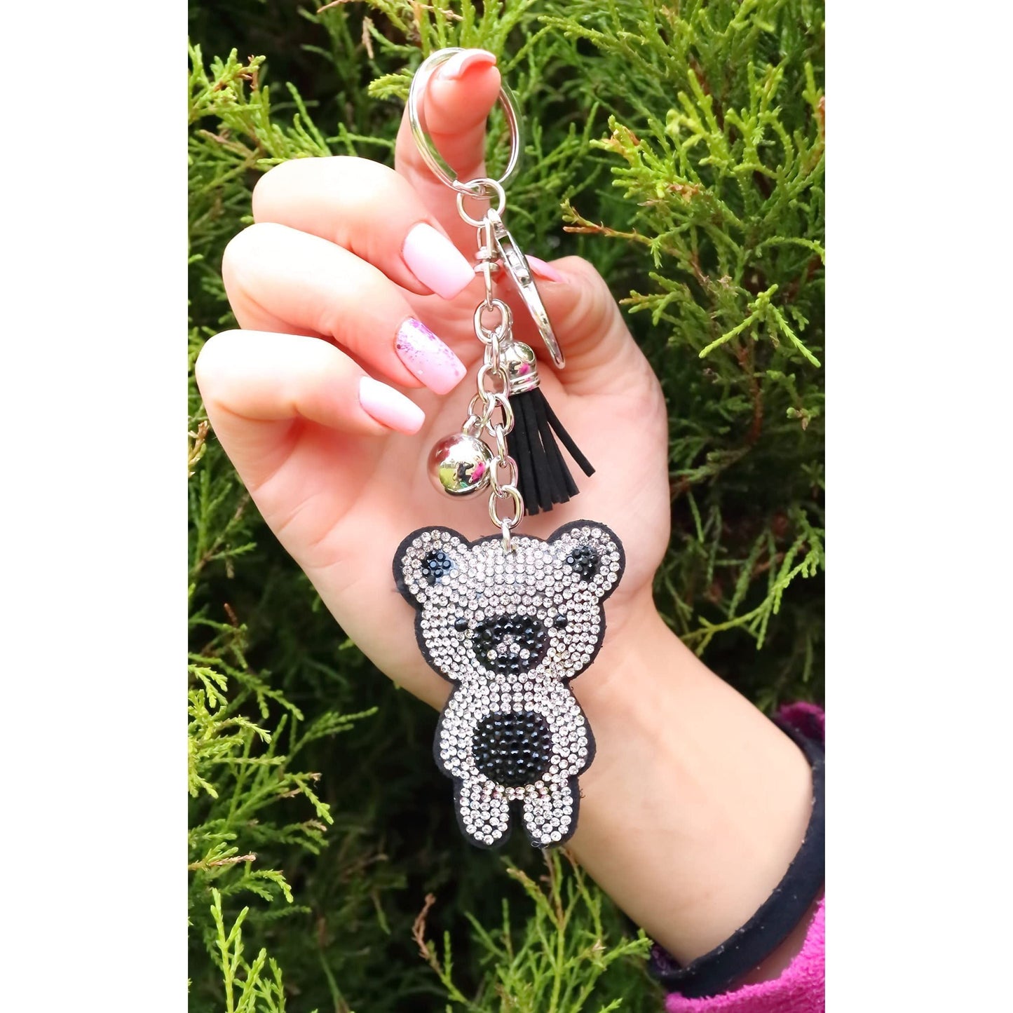 Panda Bear Crystal Keychain – Velvet Sparkle Tassel Charm – Clip Bag Keyring Gift for Girls-AuPra