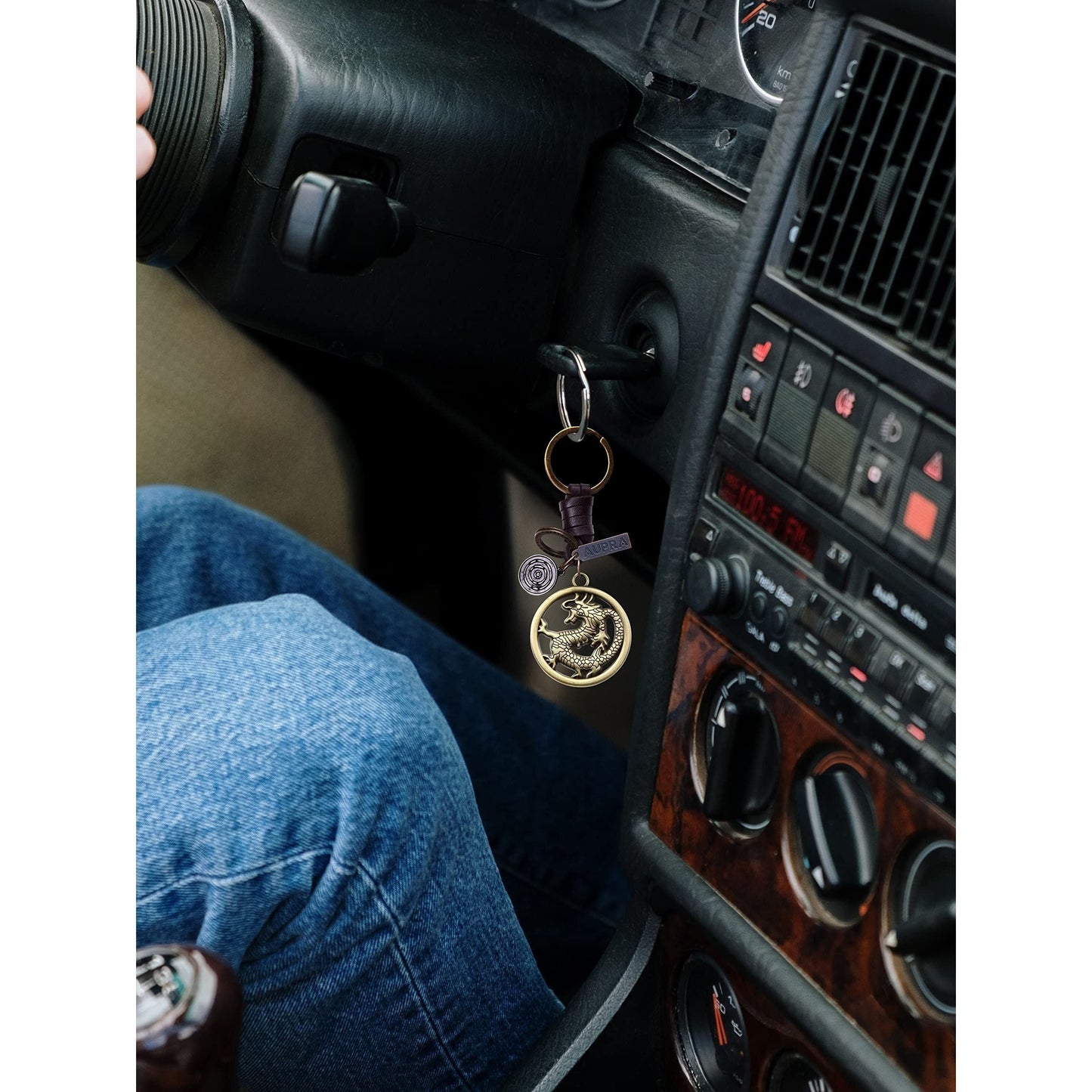 Dragon Keychain Charm – Handmade Vintage Leather - Power Symbol Gift Keyring-AuPra