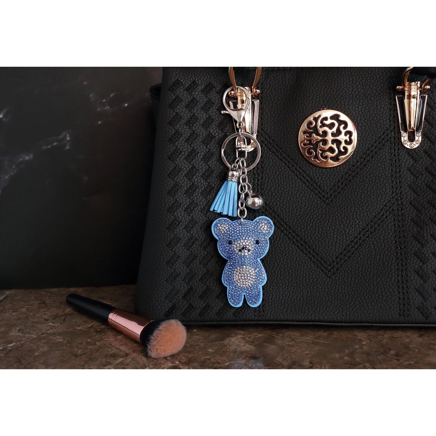 Teddy Bear Crystal Keychain – Velvet Sparkle Tassel Charm – Clip Bag Keyring Gift for Girls-AuPra