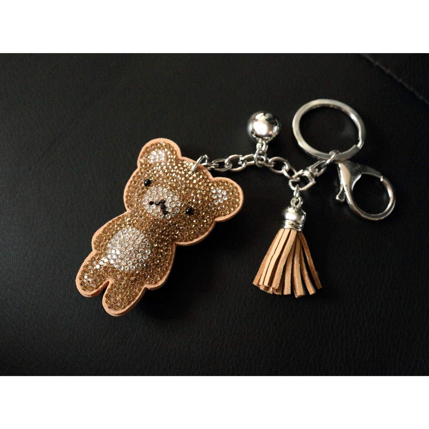 Teddy Bear Crystal Keychain – Velvet Sparkle Tassel Charm – Clip Bag Keyring Gift for Girls-AuPra