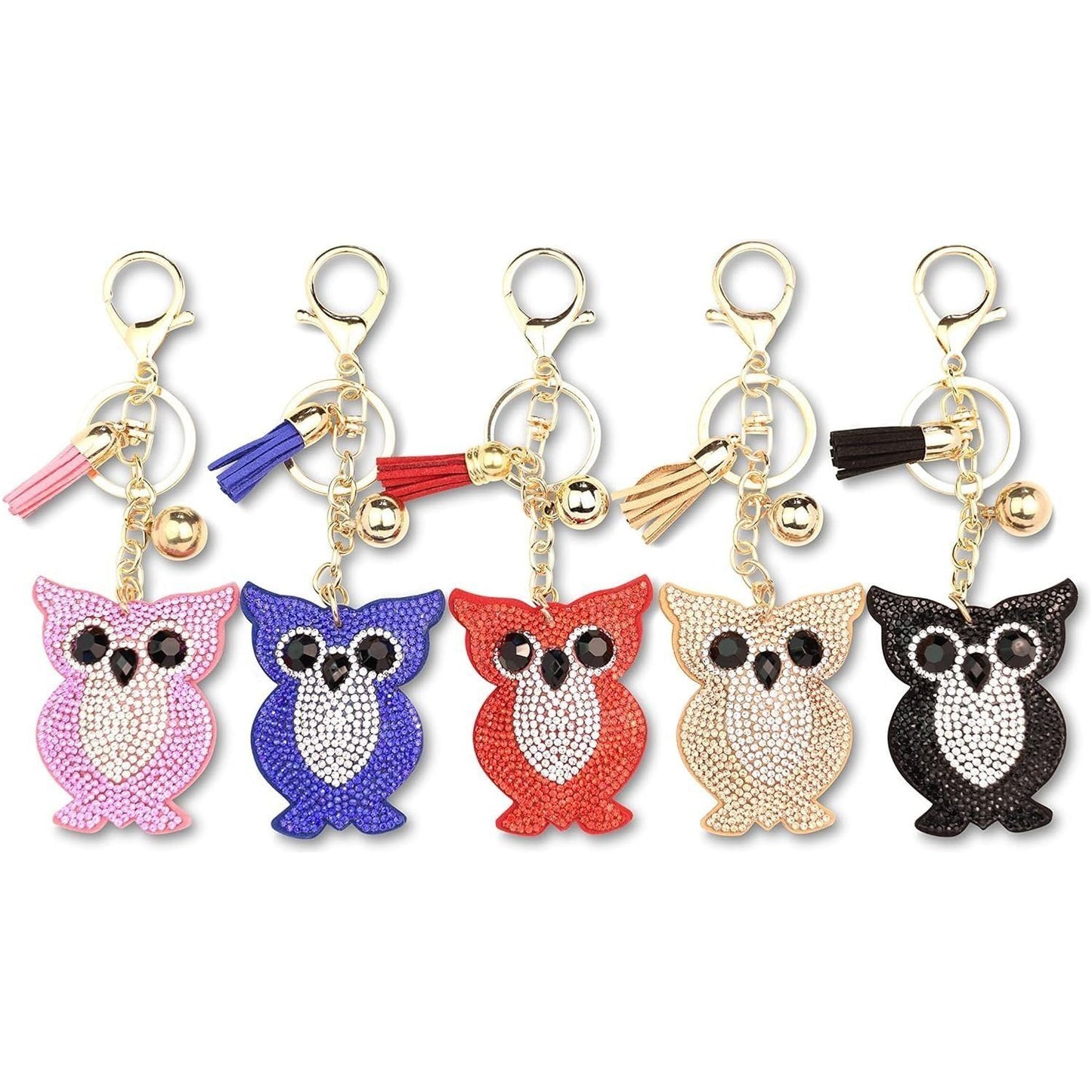 Owl Crystal Keychain – Velvet Sparkle Tassel Charm – Clip Bag Keyring Gift for Girls-AuPra