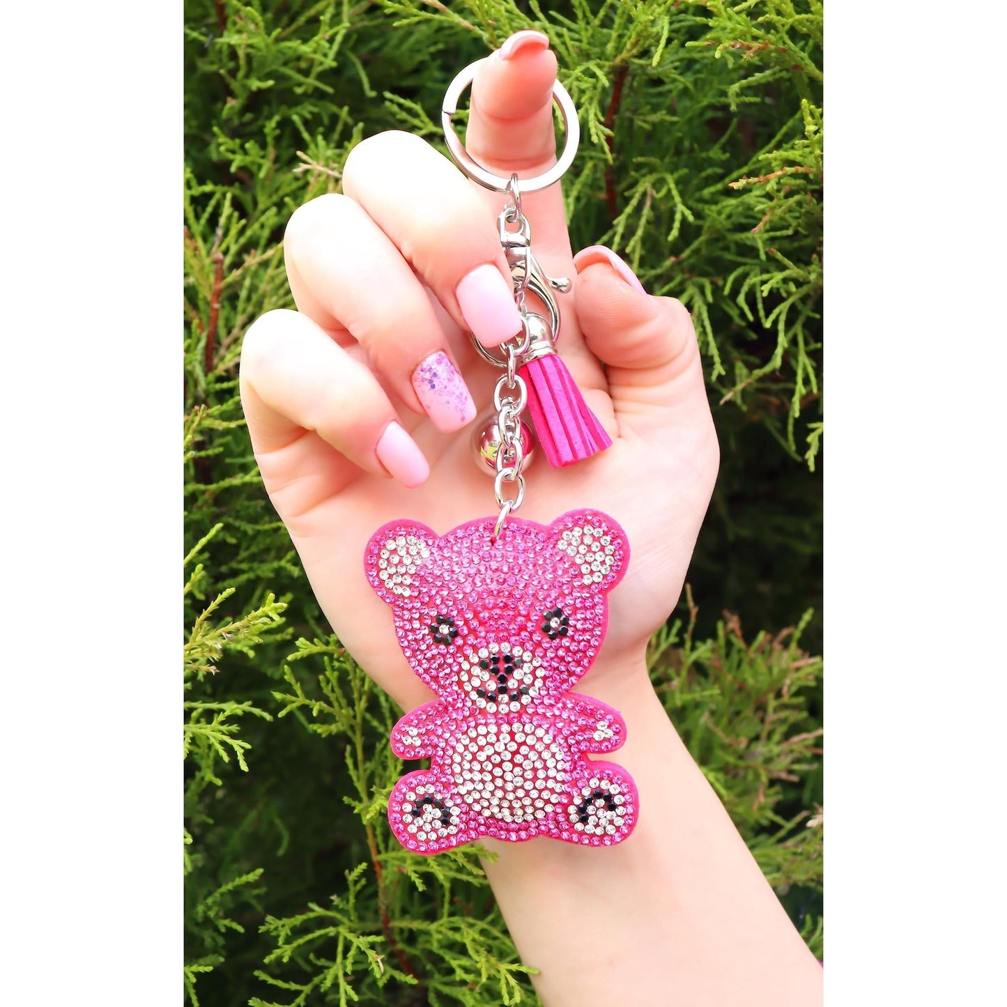 Teddy Bear Crystal Keychain – Velvet Sparkle Tassel Charm – Clip Bag Keyring Gift for Girls-AuPra