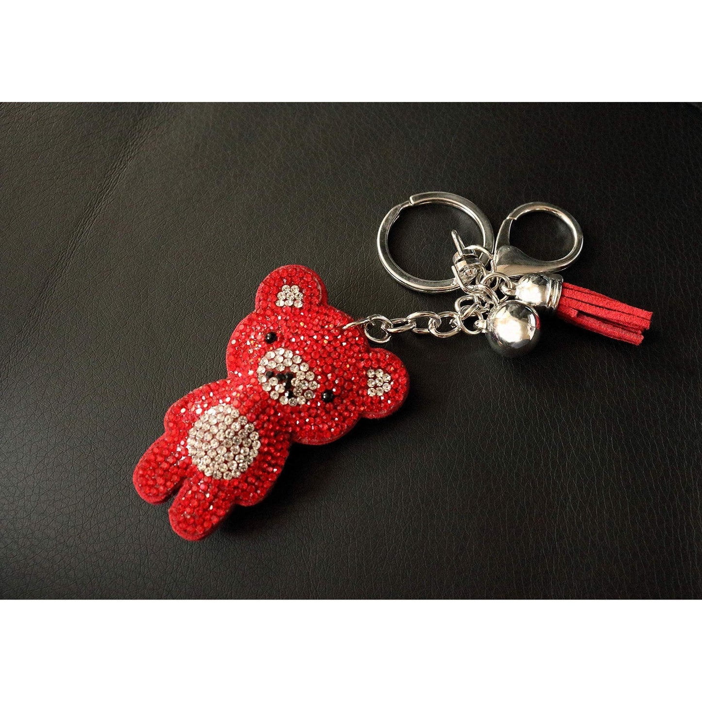 Teddy Bear Crystal Keychain – Velvet Sparkle Tassel Charm – Clip Bag Keyring Gift for Girls-AuPra