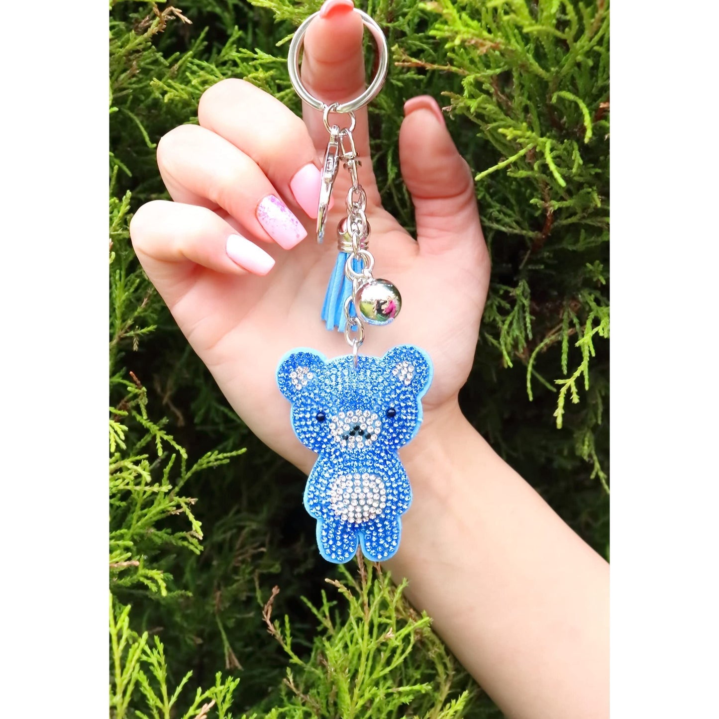 Teddy Bear Crystal Keychain – Velvet Sparkle Tassel Charm – Clip Bag Keyring Gift for Girls-AuPra
