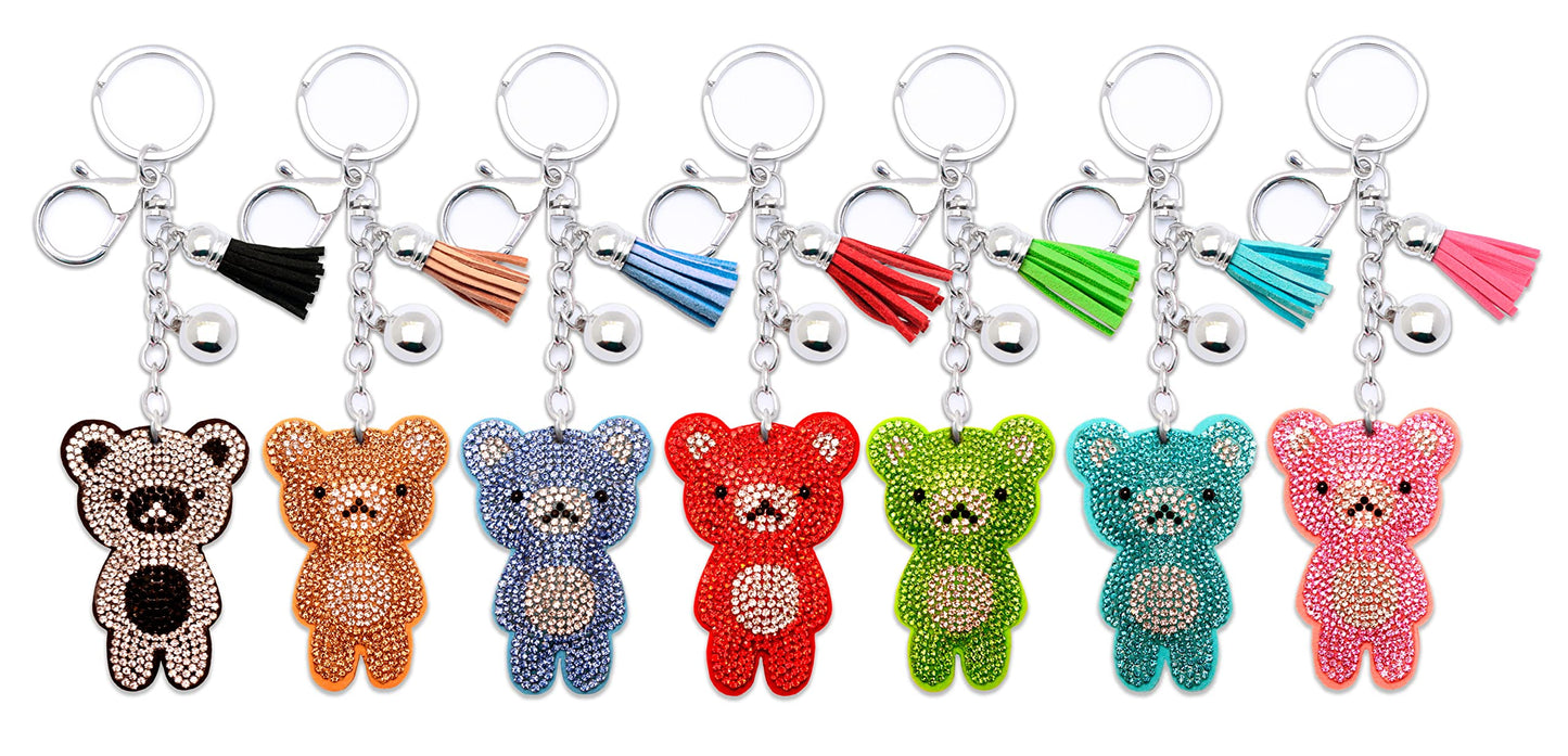 Teddy Bear Crystal Keychain – Velvet Sparkle Tassel Charm – Clip Bag Keyring Gift for Girls